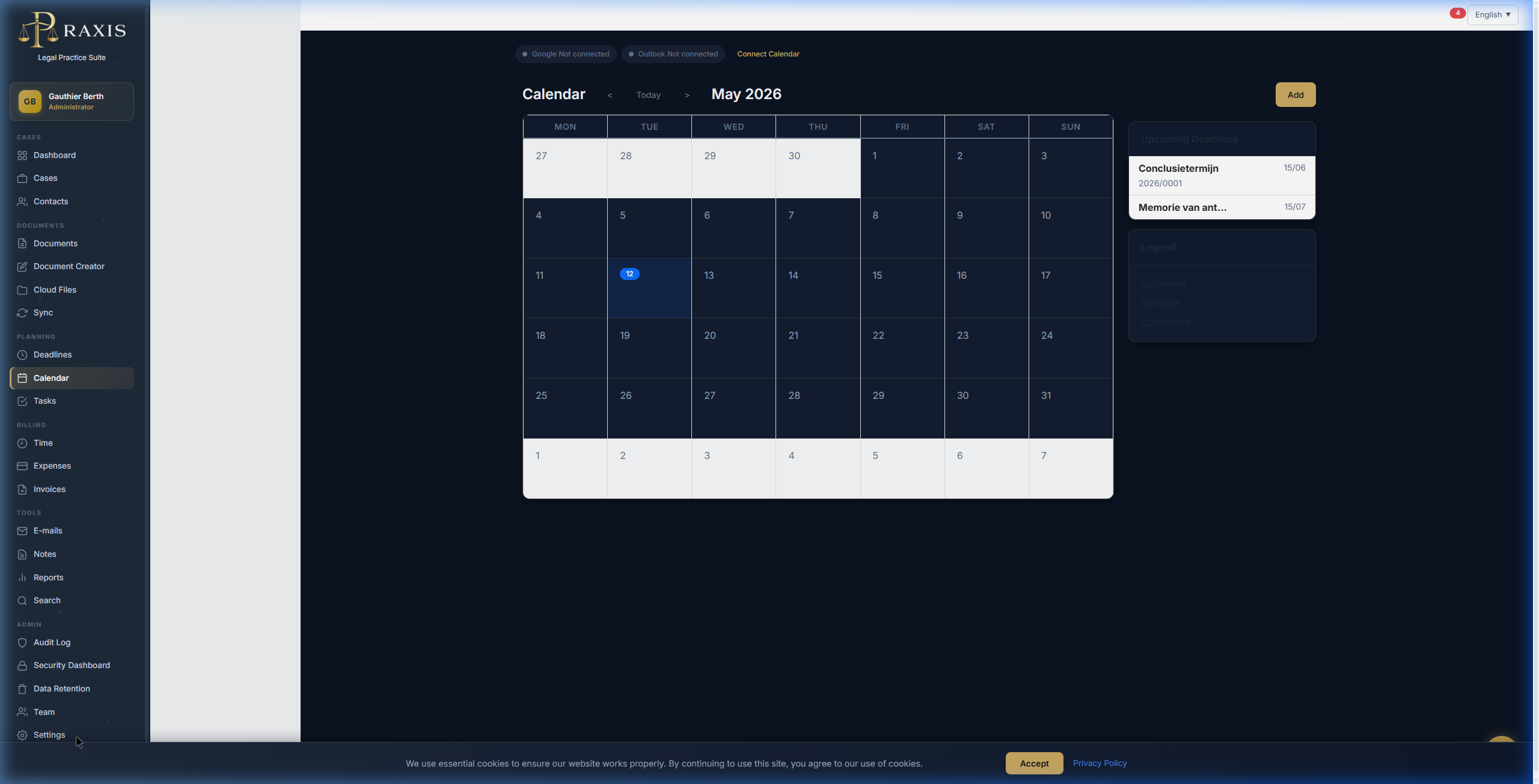 Praxis Settings with theme switching and MFA security